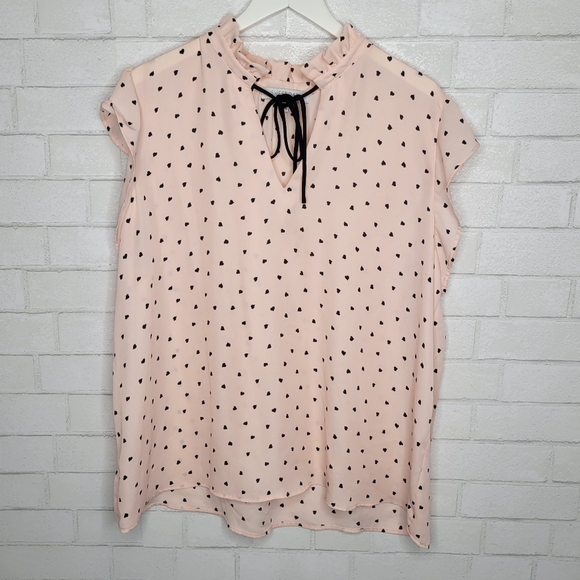 Sweet Rain Tops - Sweet Rain Blush Pink Peach Heart Print Blouse